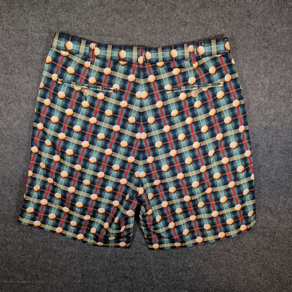 Pivot Rules Golf Shorts Mens 34 Green Plaid Golf Ball Print Pleated Vintage